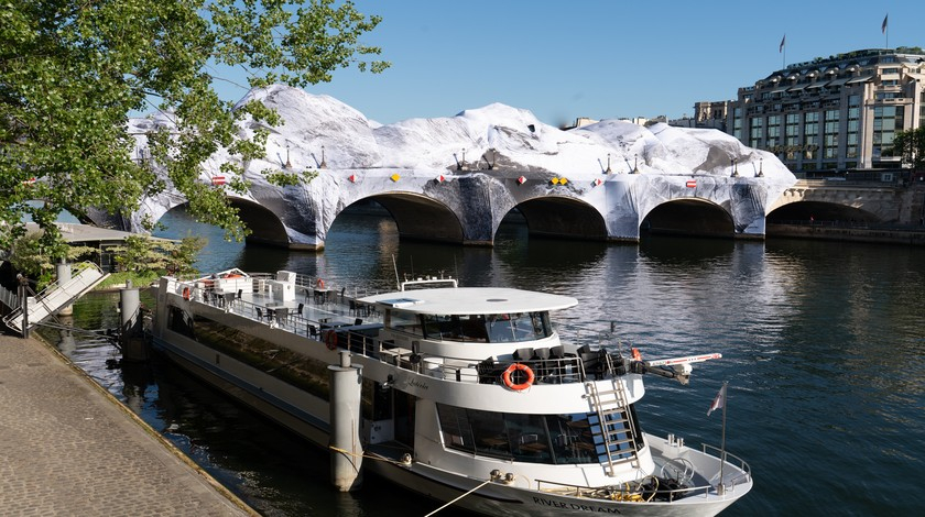 The Pont Neuf transformed by JR seen from the Seine