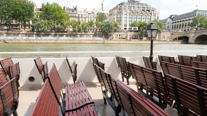 The Europa boat docked in Paris, ready for boarding