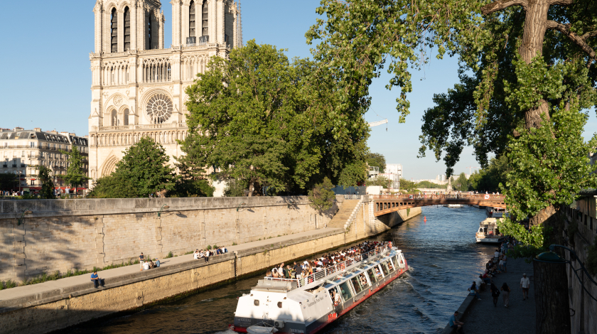 Seine river cruise aboard the Hydraseine boat with view of Notre-Dame Cathedral